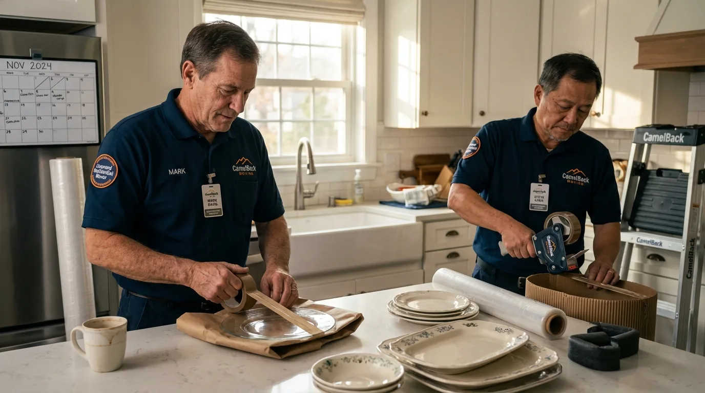 Professional crew packing kitchen dishware in Lordsburg, NM